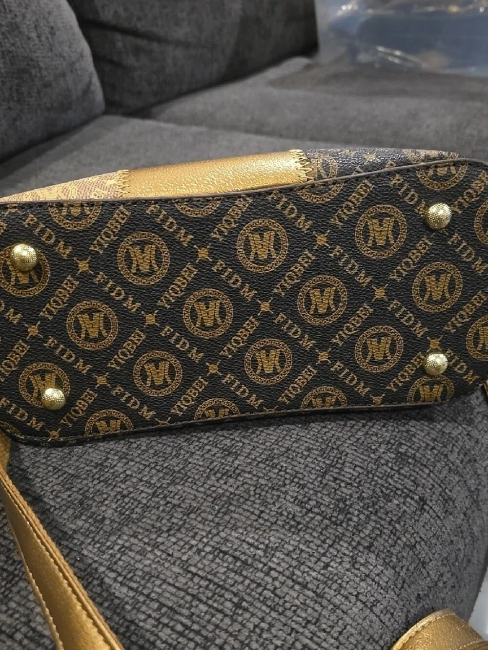 Gold Accent Monogram Satchel Handbag - Designer Style